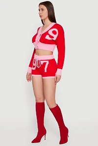 Cropped 19 Graphic Button Front Cardigan