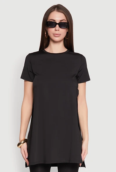 Daisy Side Slit Crew Neck Tunic Top