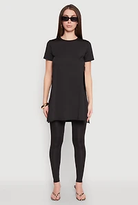 Daisy Side Slit Crew Neck Tunic Top