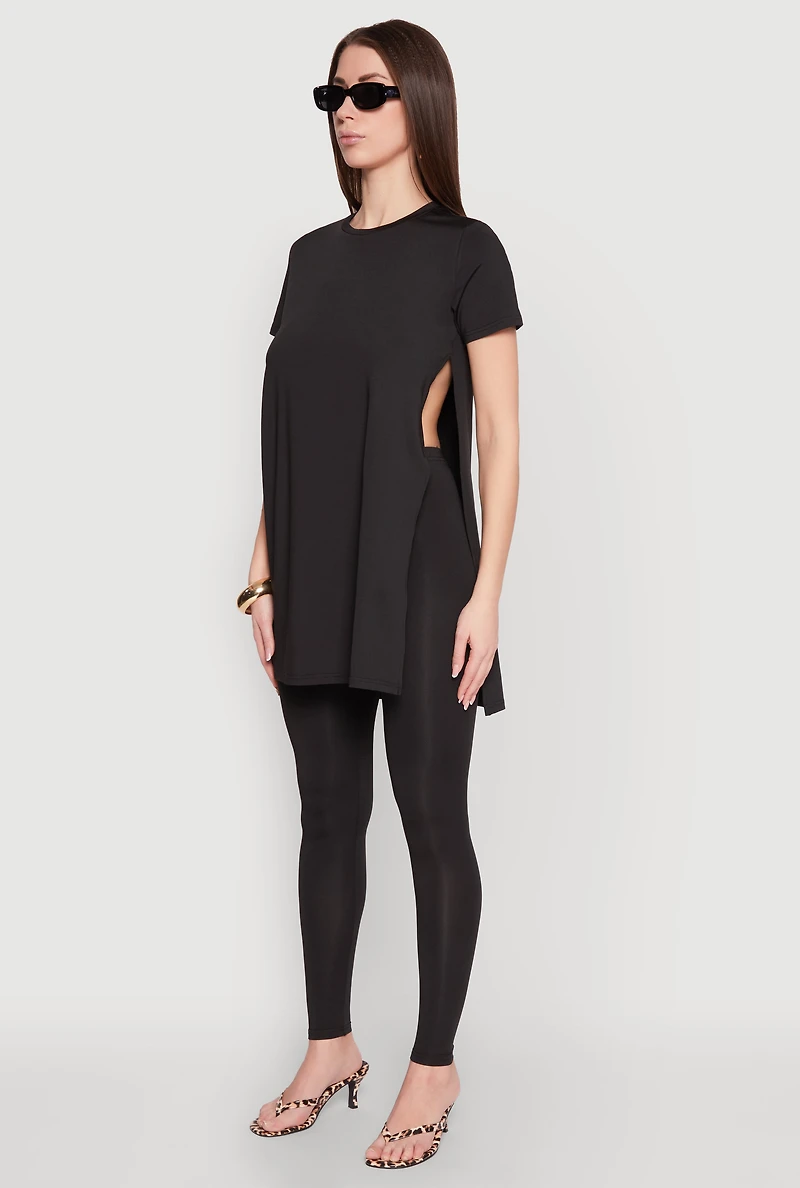 Daisy Side Slit Crew Neck Tunic Top