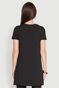 Daisy Side Slit Crew Neck Tunic Top