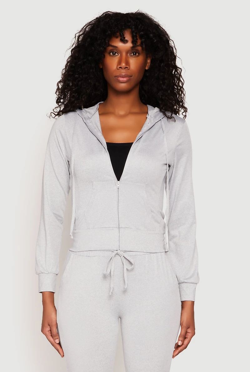 Womens Daisy Soft Knit Front Zip Hoodie, Grey,
