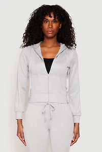 Womens Daisy Soft Knit Front Zip Hoodie, Grey,
