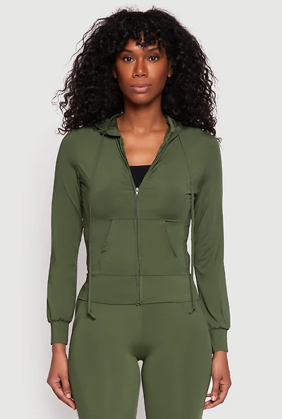 Womens Daisy Soft Knit Front Zip Hoodie, Green,
