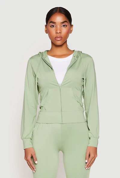 Womens Daisy Soft Knit Front Zip Hoodie, Green, Size S