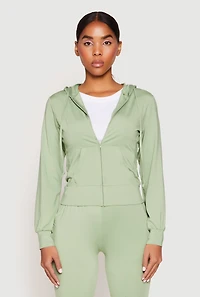 Womens Daisy Soft Knit Front Zip Hoodie, Green, Size S