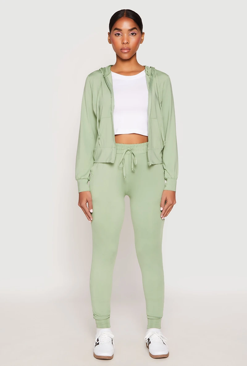 Womens Daisy Soft Knit Front Zip Hoodie, Green, Size S