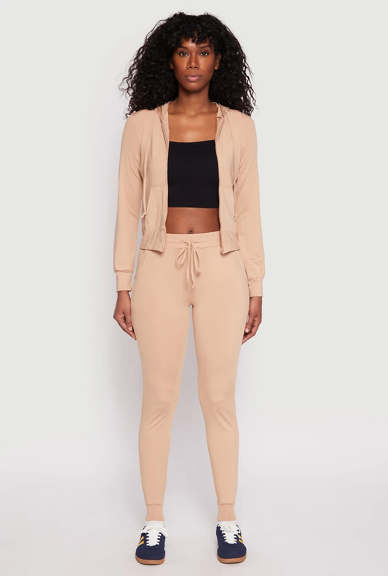 Womens Daisy Soft Knit Front Zip Hoodie, Beige,