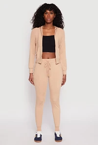 Womens Daisy Soft Knit Front Zip Hoodie, Beige,