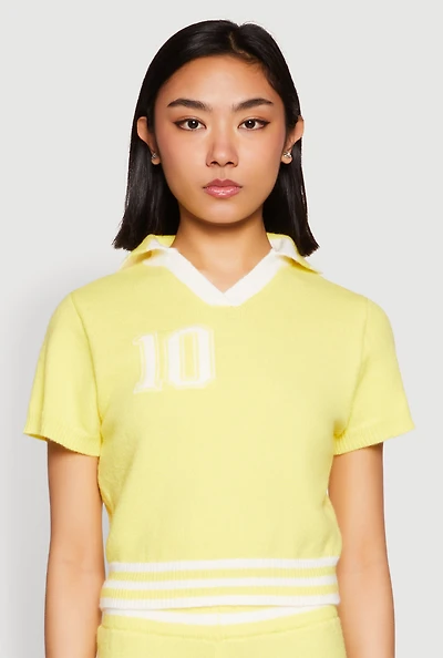 Womens Daisy 10 Varsity Stripe Polo Shirt, Yellow, Size S