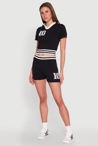 Womens Daisy 10 Varsity Stripe Shorts, Black, Size L
