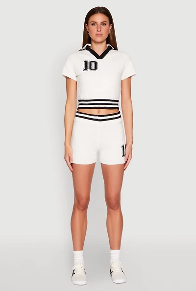 Womens Daisy 10 Varsity Stripe Shorts, White,