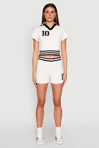 Womens Daisy 10 Varsity Stripe Shorts, White,
