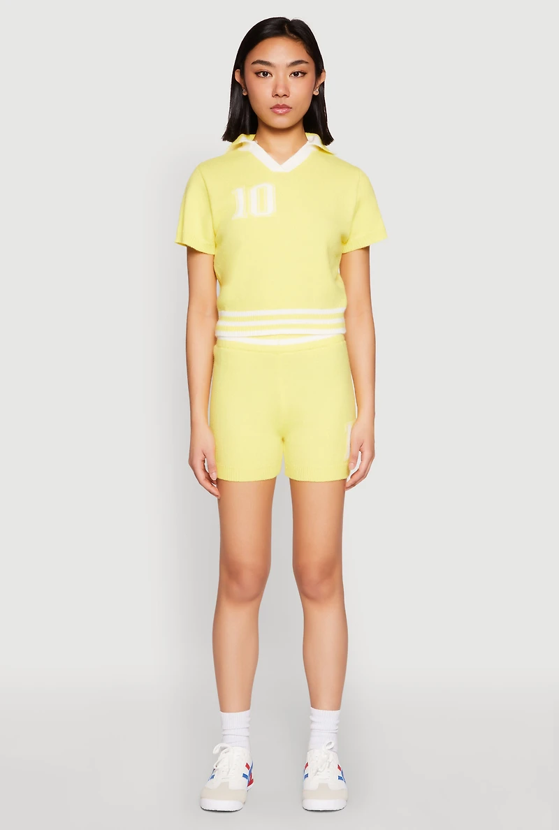 Womens Daisy 10 Varsity Stripe Shorts, Yellow, Size S
