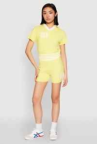 Womens Daisy 10 Varsity Stripe Shorts, Yellow, Size S