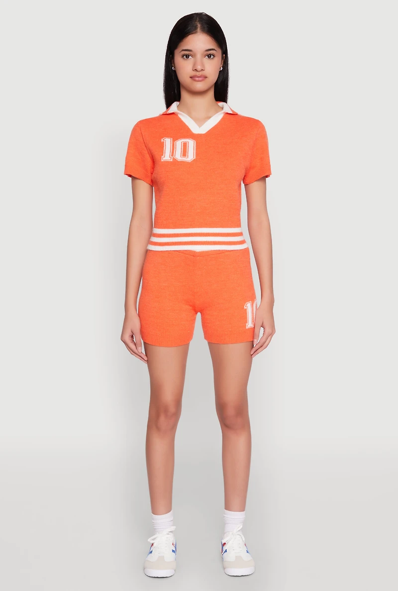 Womens Daisy 10 Varsity Stripe Shorts, Orange, Size S