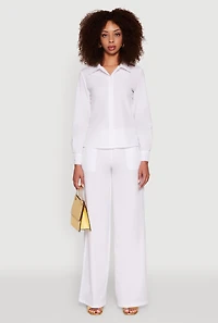 Womens Daisy Nylon Classic Fit Long Sleeve Shirt, White, Size S