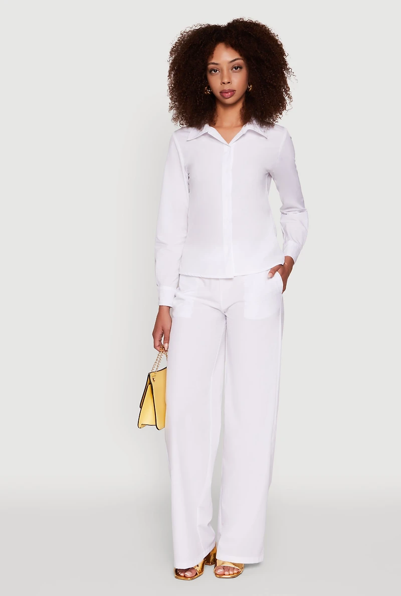 Womens Daisy Nylon Classic Fit Long Sleeve Shirt, White, Size S