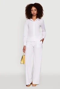 Womens Daisy Nylon Classic Fit Long Sleeve Shirt, White, Size S