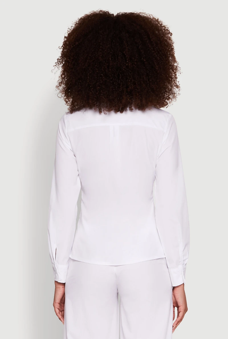 Womens Daisy Nylon Classic Fit Long Sleeve Shirt, White, Size S