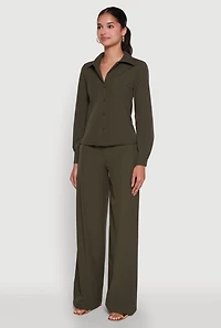 Womens Daisy Nylon Classic Fit Long Sleeve Shirt, Green, Size M