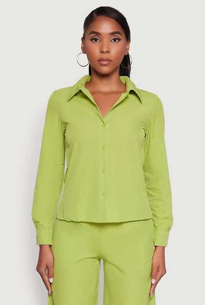 Womens Daisy Nylon Classic Fit Long Sleeve Shirt, Green, Size M