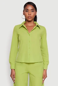 Womens Daisy Nylon Classic Fit Long Sleeve Shirt, Green, Size M