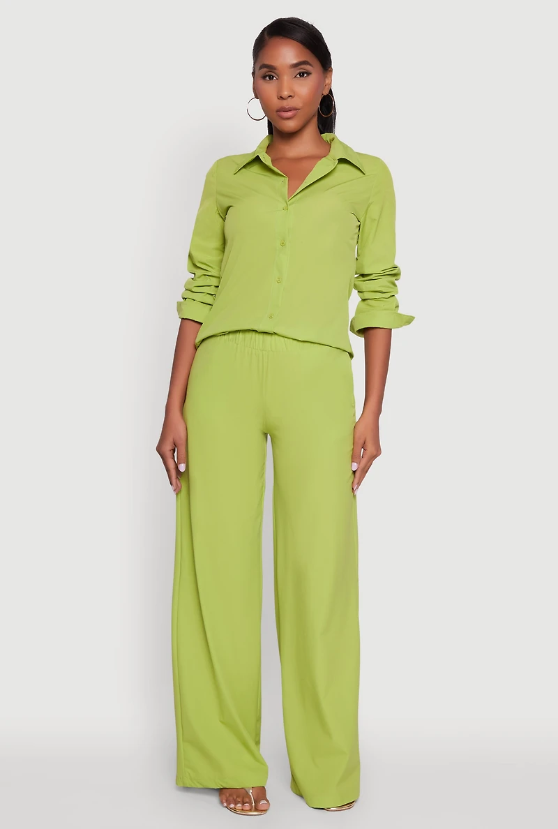 Womens Daisy Nylon Classic Fit Long Sleeve Shirt, Green, Size M