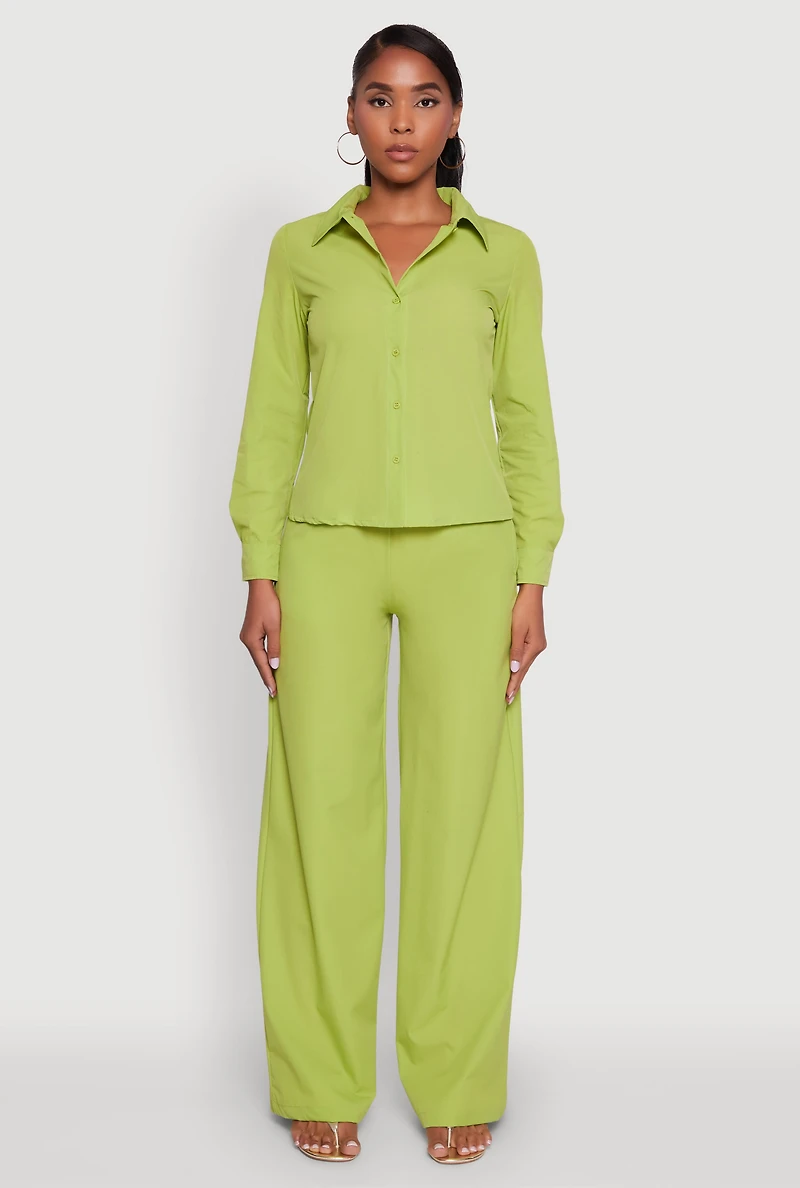 Womens Daisy Nylon Classic Fit Long Sleeve Shirt, Green, Size M