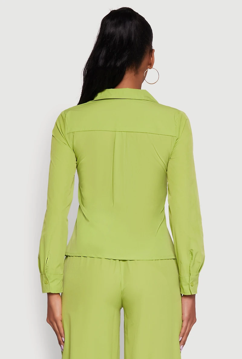 Womens Daisy Nylon Classic Fit Long Sleeve Shirt, Green, Size M