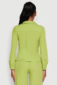 Womens Daisy Nylon Classic Fit Long Sleeve Shirt, Green, Size M