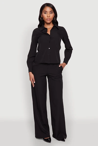 Womens Daisy Nylon High Waisted Wide Leg Pants,