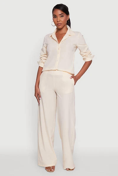 Womens Daisy Nylon High Waisted Wide Leg Pants, Khaki, Size M