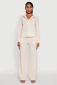 Womens Daisy Nylon High Waisted Wide Leg Pants, Khaki, Size M