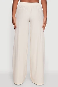 Womens Daisy Nylon High Waisted Wide Leg Pants, Khaki, Size M