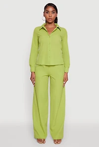 Womens Daisy Nylon High Waisted Wide Leg Pants, Green, Size S