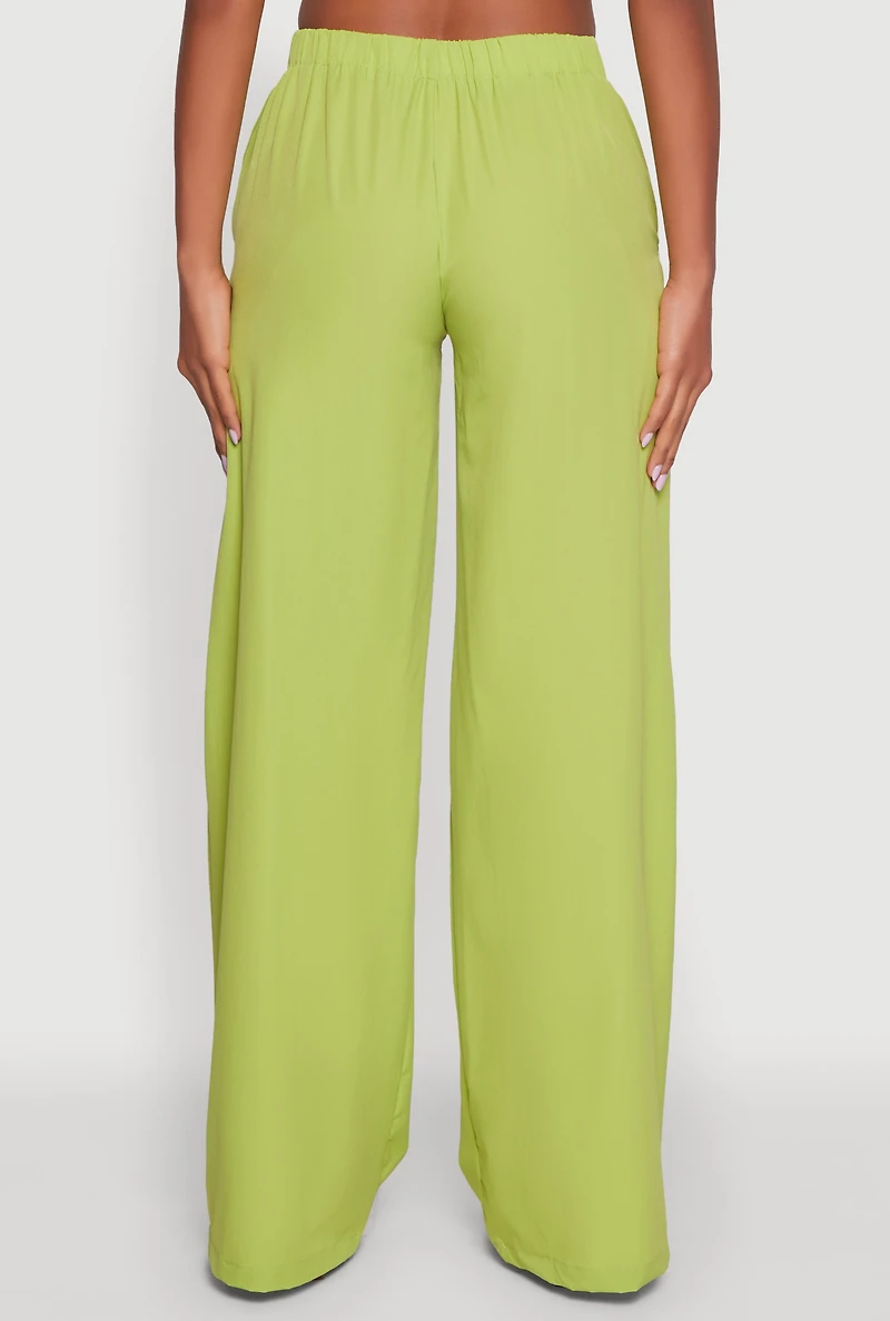 Womens Daisy Nylon High Waisted Wide Leg Pants, Green, Size S