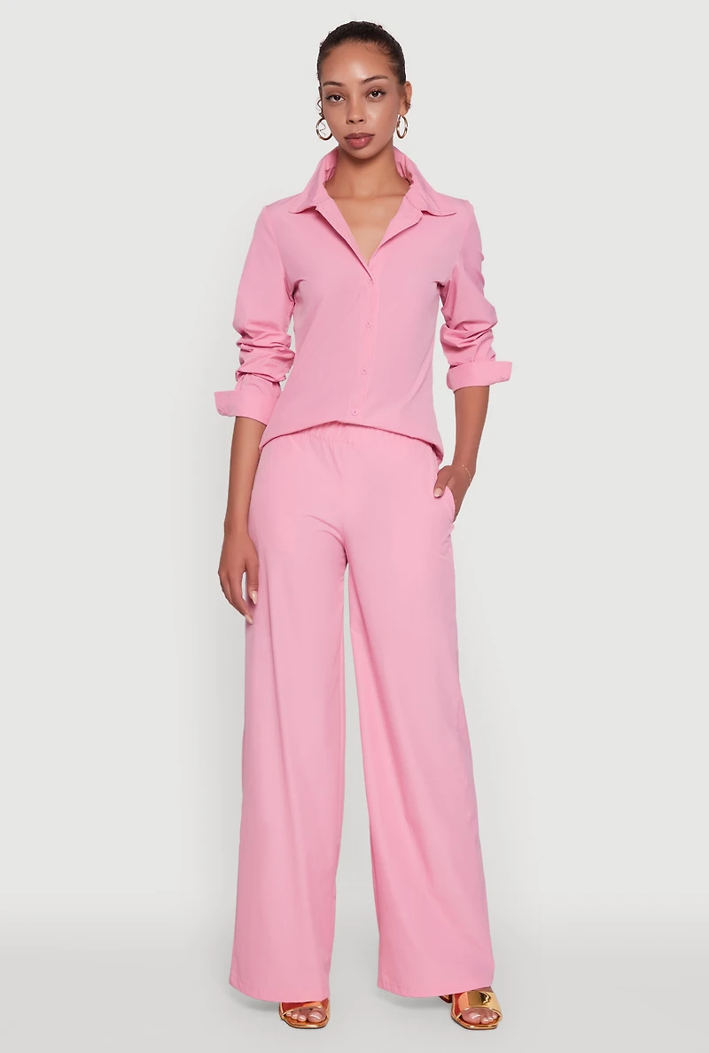 Womens Daisy Nylon High Waisted Wide Leg Pants,