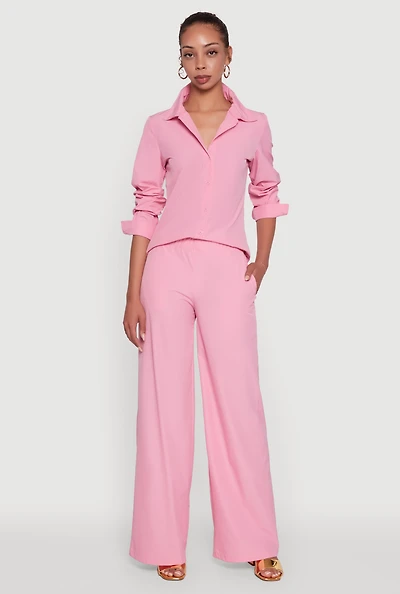 Womens Daisy Nylon High Waisted Wide Leg Pants, Pink, Size S