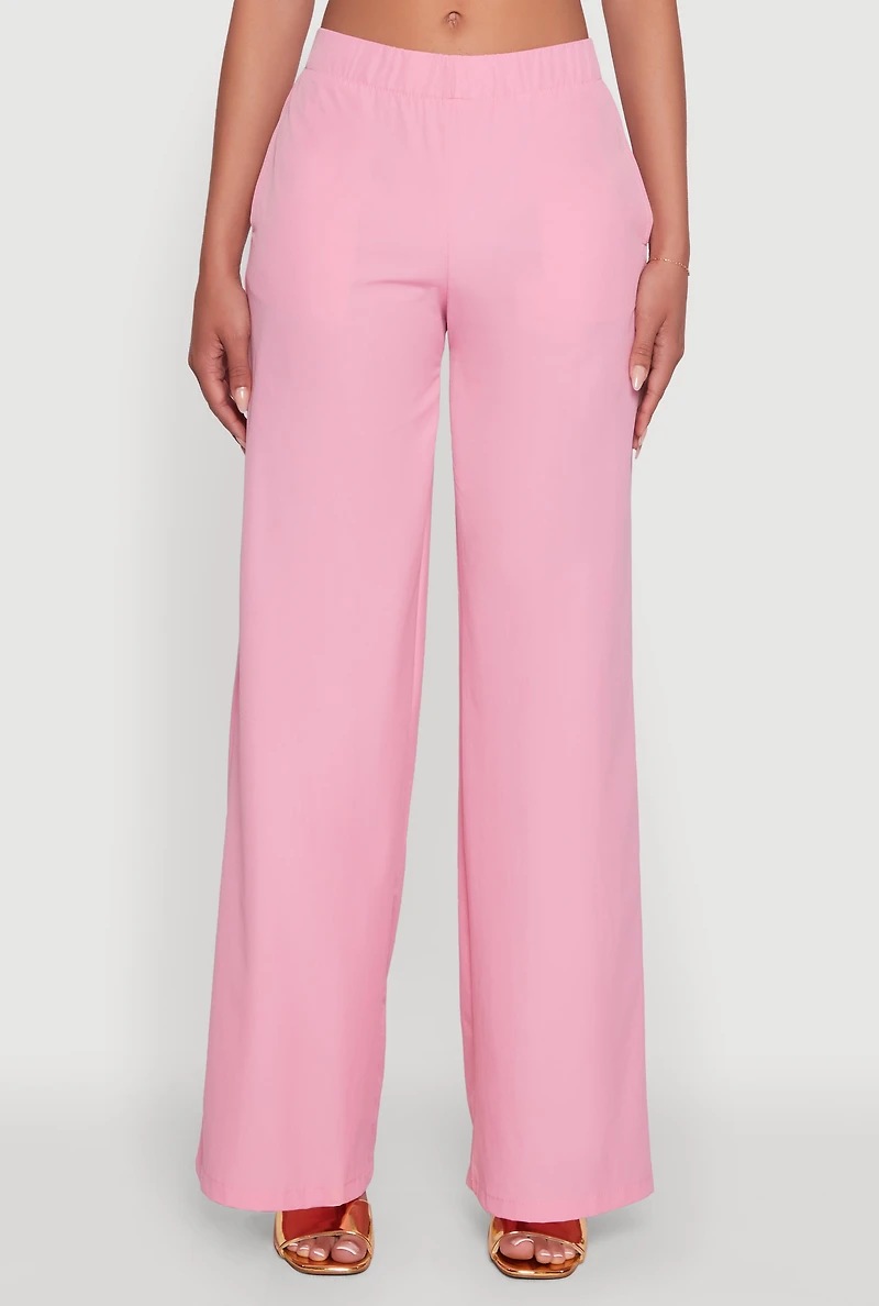 Womens Daisy Nylon High Waisted Wide Leg Pants,