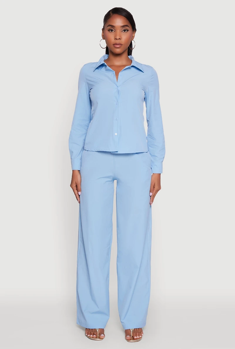 Womens Daisy Nylon High Waisted Wide Leg Pants, Blue, Size M