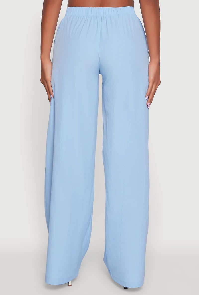 Womens Daisy Nylon High Waisted Wide Leg Pants, Blue, Size M