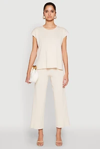 Womens Daisy Knitted Cap Sleeve Blouse, Beige, Size S