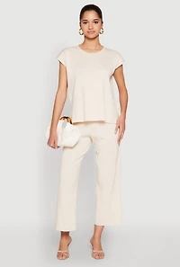 Womens Daisy Knitted Cap Sleeve Blouse, Beige, Size S