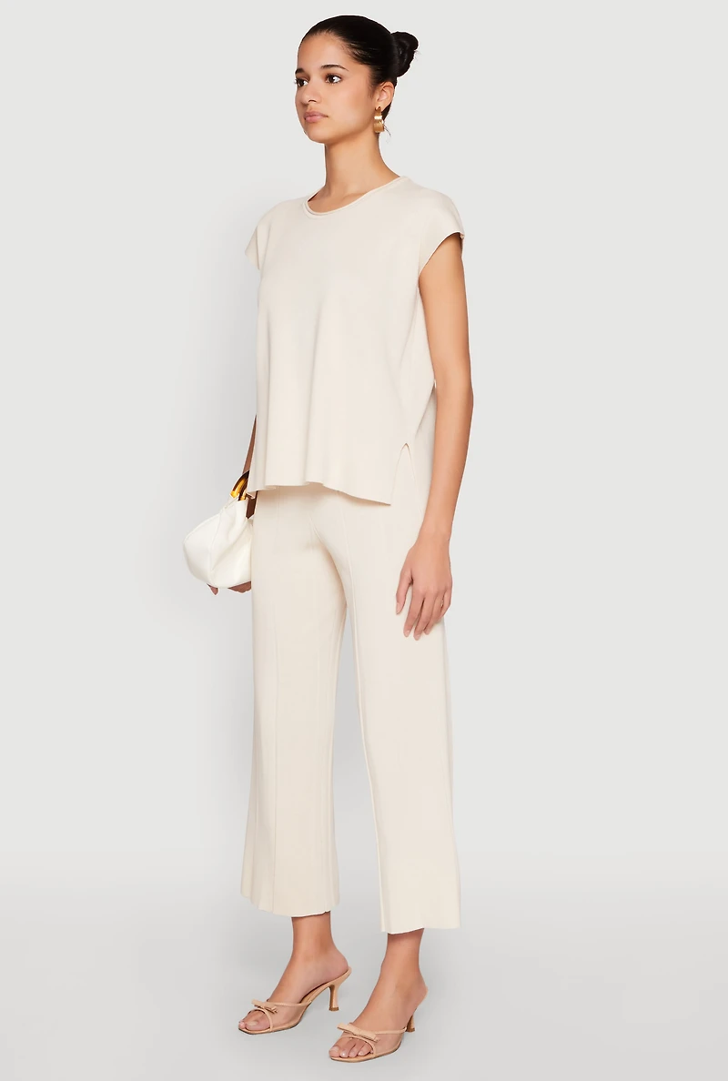 Womens Daisy Knitted Cap Sleeve Blouse, Beige, Size S