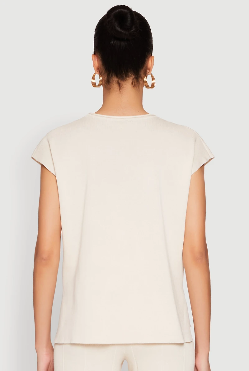 Womens Daisy Knitted Cap Sleeve Blouse, Beige, Size S