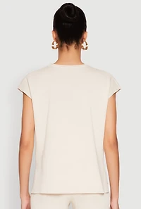 Womens Daisy Knitted Cap Sleeve Blouse, Beige, Size S