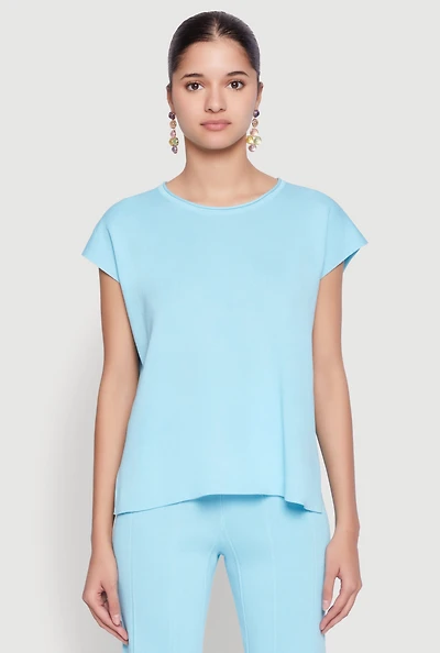 Womens Daisy Knitted Cap Sleeve Top, Blue,