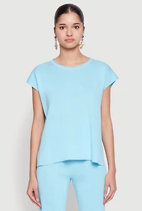 Womens Daisy Knitted Cap Sleeve Top, Blue,