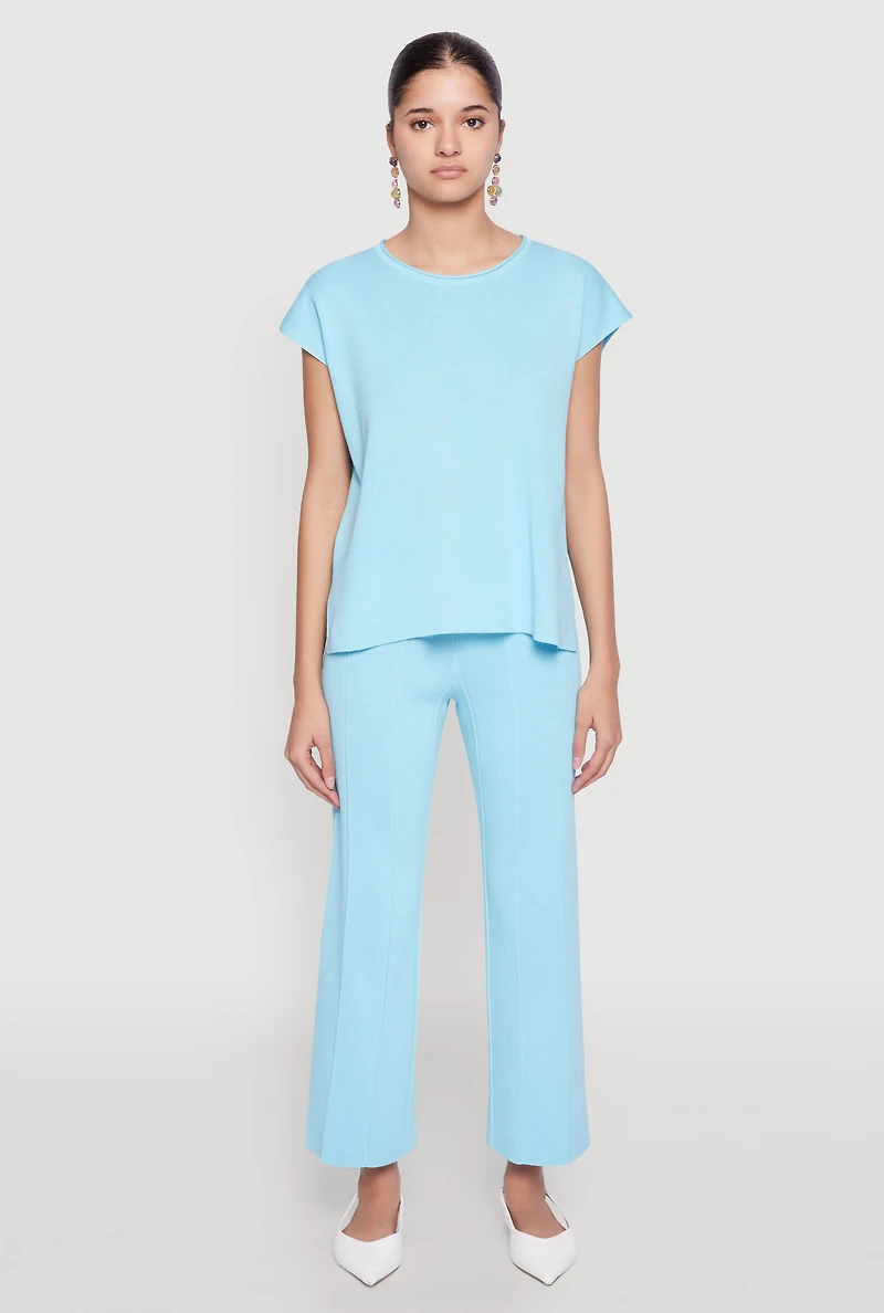 Womens Daisy Knitted Cap Sleeve Top, Blue,